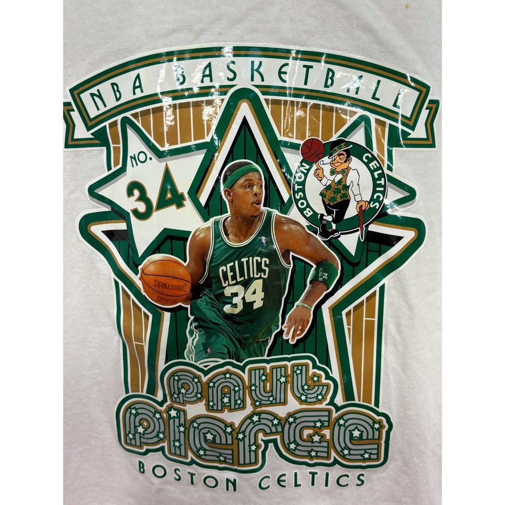 Boston Celtics Majestic Basketball Shirt Mens White Graphic Short Sleeve Ringer